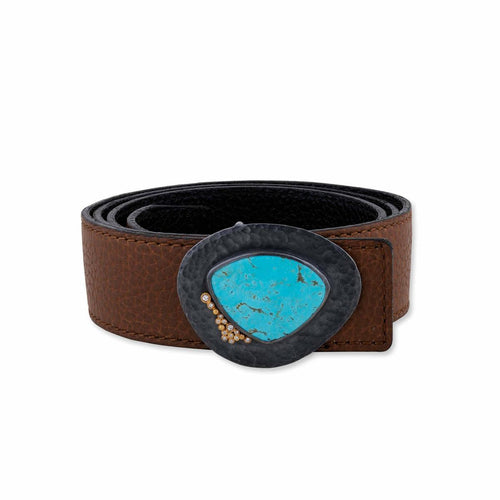 Buck Belt Buckle with Turquoise Kingman & Diamond by Lika Behar