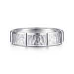 14K White Gold 6mm - Men's Wedding Band with Hammered Stations - MBM0175-60W4JJJ-Gabriel & Co.-Renee Taylor Gallery