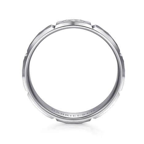 14K White Gold 6mm - Men's Wedding Band with Hammered Stations - MBM0175-60W4JJJ-Gabriel & Co.-Renee Taylor Gallery