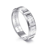 14K White Gold 6mm - Men's Wedding Band with Hammered Stations - MBM0175-60W4JJJ-Gabriel & Co.-Renee Taylor Gallery