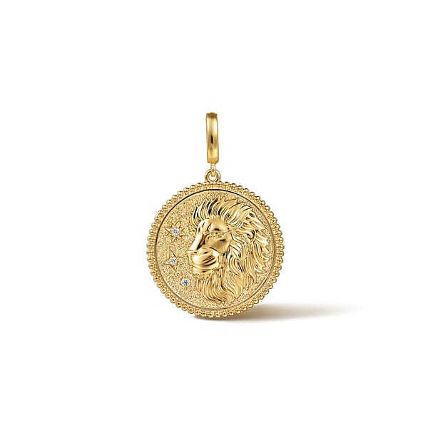 14K Yellow Gold Diamond Bujukan Leo Medallion Pendant - PT7571Y45JJ-Gabriel & Co.-Renee Taylor Gallery