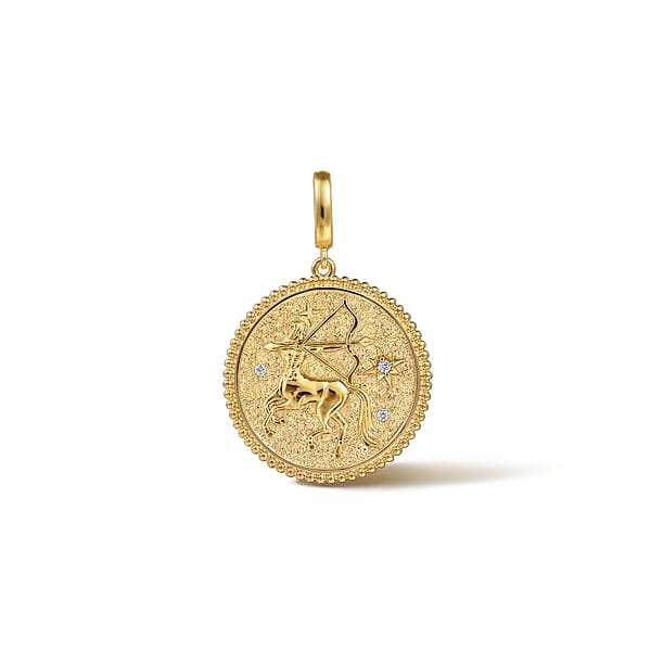 14K Yellow Gold Diamond Bujukan Sagittarius Medallion Pendant - PT7575Y45JJ-Gabriel & Co.-Renee Taylor Gallery
