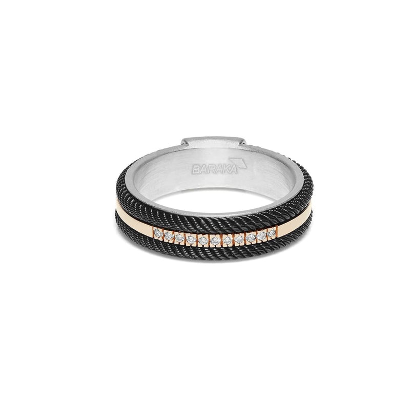 Stainless Steel & 18K Rose Gold Ring with White Diamonds - AN293051RODB220011-Baraka-Renee Taylor Gallery