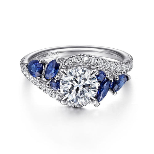 14K White Gold Bypass Round Sapphire and Diamond Engagement Ring Mount - ER15328R4W44SA-Gabriel & Co.-Renee Taylor Gallery