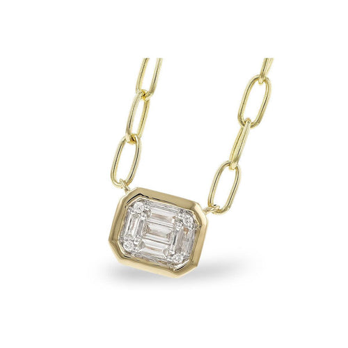 14K Gold Emerald-Cut Diamond Pendant on Paperclip Chain - N8480-Allison Kaufman Company-Renee Taylor Gallery