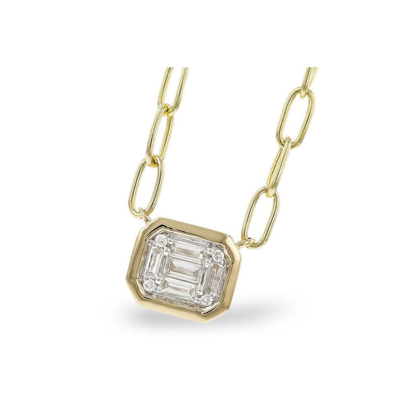 14K Gold Emerald-Cut Diamond Pendant on Paperclip Chain - N8480-Allison Kaufman Company-Renee Taylor Gallery