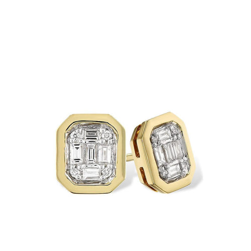 4K Yellow Gold Bezel Baguette Diamond Stud Earrings - E2197-Allison Kaufman Company-Renee Taylor Gallery