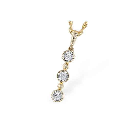 14K Yellow Gold Three-Stone Bezel Diamond Drop Pendant - N8393-Allison Kaufman Company-Renee Taylor Gallery