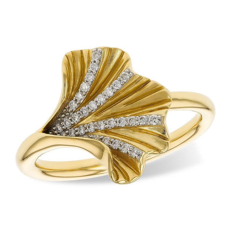 14K Yellow Gold Diamond Ginkgo Leaf Ring - D5984-Allison Kaufman Company-Renee Taylor Gallery