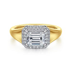 14K White-Yellow Gold Emerald Cut Three Stone Diamond Engagement Ring Mount - ER16519E5M44JJ-Gabriel & Co.-Renee Taylor Gallery
