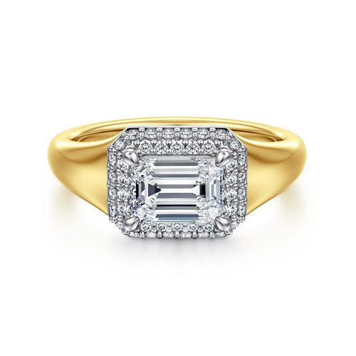 14K White-Yellow Gold Emerald Cut Three Stone Diamond Engagement Ring Mount - ER16519E5M44JJ-Gabriel & Co.-Renee Taylor Gallery