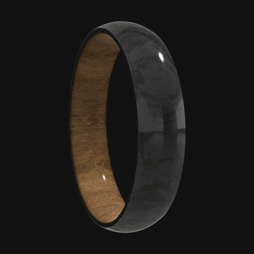 5mm Forged Carbon Fiber Dome Ring with Hickory Wood Sleeve & Polished Finish-Heavy Stone-Renee Taylor Gallery
