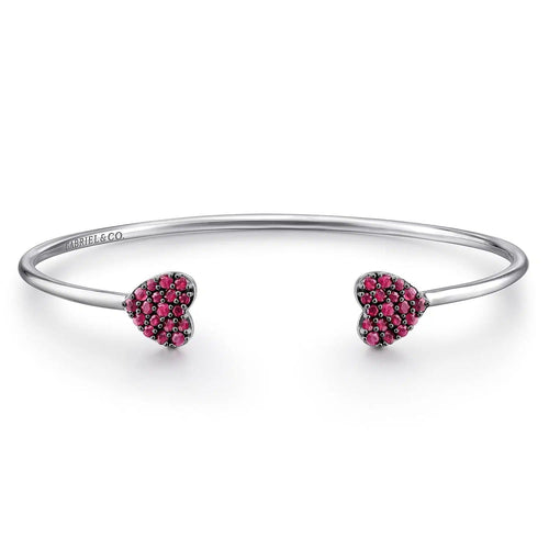 925 Sterling Silver Pave Ruby Heart Cuff Bangle - BG3956SVJRB-Gabriel & Co.-Renee Taylor Gallery