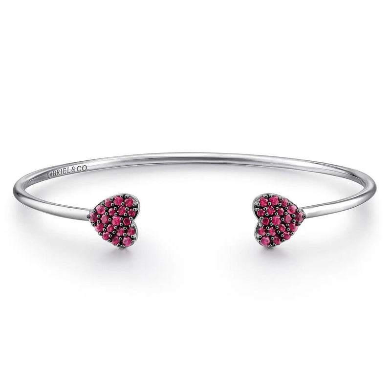 925 Sterling Silver Pave Ruby Heart Cuff Bangle - BG3956SVJRB-Gabriel & Co.-Renee Taylor Gallery