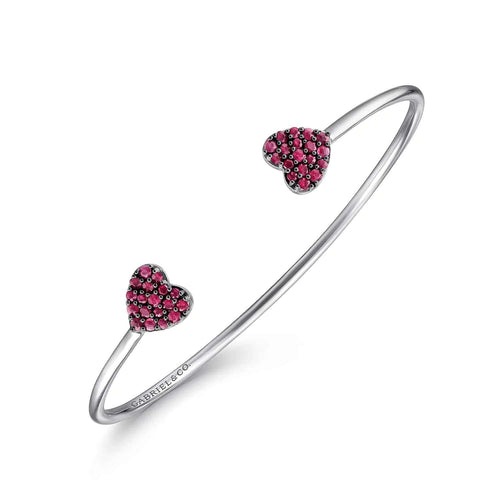 925 Sterling Silver Pave Ruby Heart Cuff Bangle - BG3956SVJRB-Gabriel & Co.-Renee Taylor Gallery