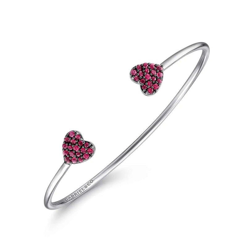 925 Sterling Silver Pave Ruby Heart Cuff Bangle - BG3956SVJRB-Gabriel & Co.-Renee Taylor Gallery