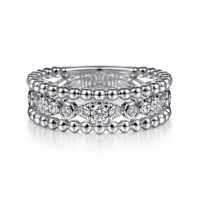 925 Sterling Silver White Sapphire Bujukan Easy Stackable Ladies Ring - LR51779SVJWS-Gabriel & Co.-Renee Taylor Gallery
