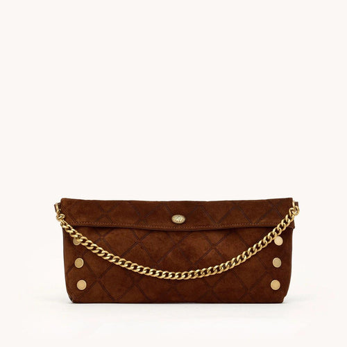 INVITATION CLUTCH - Chocolate Diamond Suede/Antique Gold-Hammitt-Renee Taylor Gallery