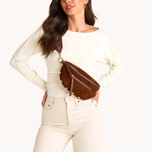 CHARLES CROSSBODY MED - Chocolate Diamond Suede/Antique Gold-Hammitt-Renee Taylor Gallery