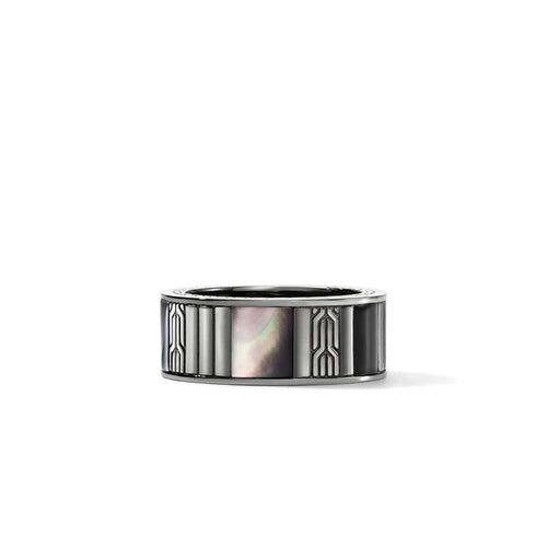 Carved Chain Treated Black Onyx & Dark Silver Ring - RMS988021BRDBONHE-John Hardy-Renee Taylor Gallery