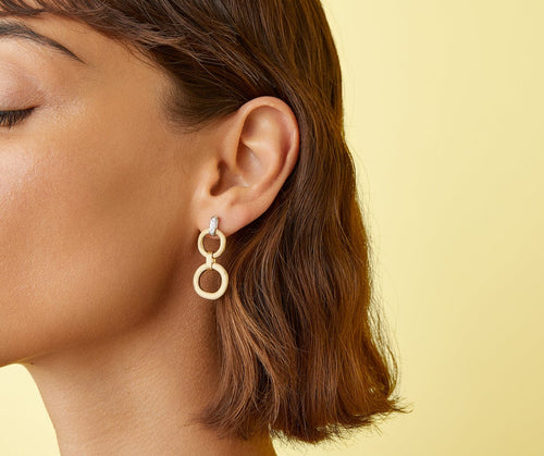 18K Gold & Diamond Jaipur Double Drop Earrings - OB1759 B YW Q6-Marco Bicego-Renee Taylor Gallery