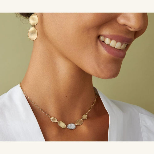 18K Yellow Gold "Halfie" Petal Necklace With Diamonds - CB2592 B YW Q6-Marco Bicego-Renee Taylor Gallery