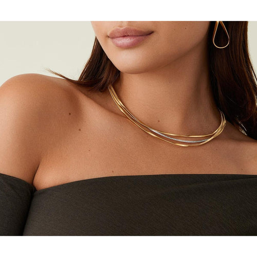 18K Yellow & White Gold 3-Strand Coil Necklace With Diamond Bar - CG848 B YW M5-Marco Bicego-Renee Taylor Gallery