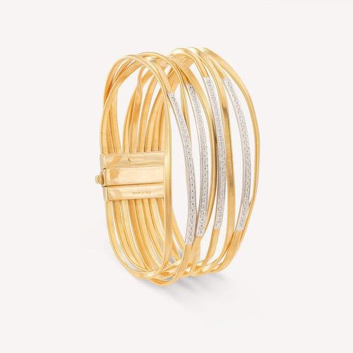 18K Marrakech Yellow Gold 9-Strand Bangle with Diamond Bars - SG41 B YW M5-Marco Bicego-Renee Taylor Gallery