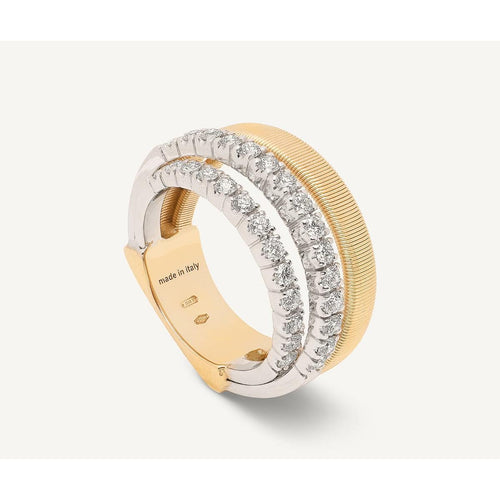 18K Yellow Gold 4-Strand Coil Ring with 2 Diamond Pavé Bands - AG363 B1 YW M5-Marco Bicego-Renee Taylor Gallery