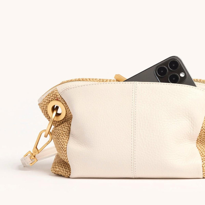 DANIEL CROSSBODY CLUTCH SML - Calla Lily White Raffia/Brushed Gold-Hammitt-Renee Taylor Gallery