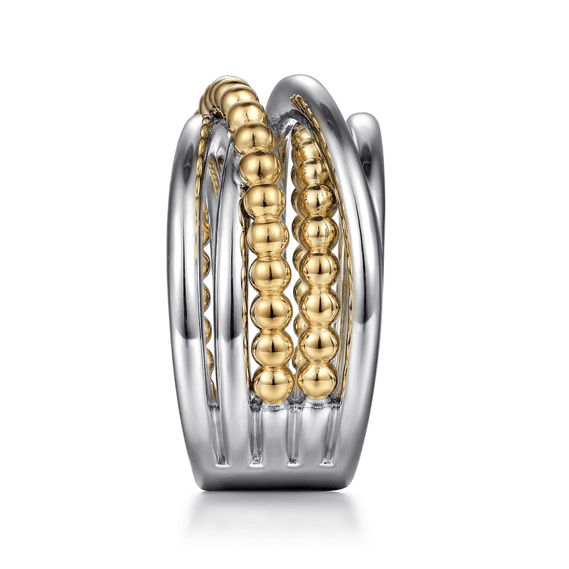 925 Sterling Silver & 14K Yellow Gold Criss-Cross Ring - LR52133MZJJJ-Gabriel & Co.-Renee Taylor Gallery