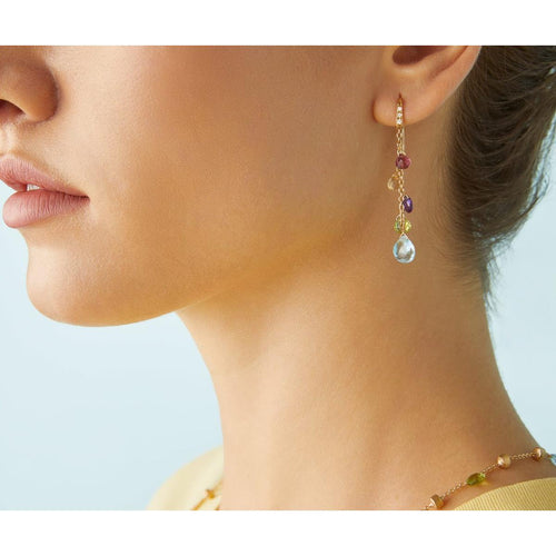 18K Paradise Diamond & Mixed Gemstone Drop Earrings - OB1743-AB MIX01T 02-Marco Bicego-Renee Taylor Gallery