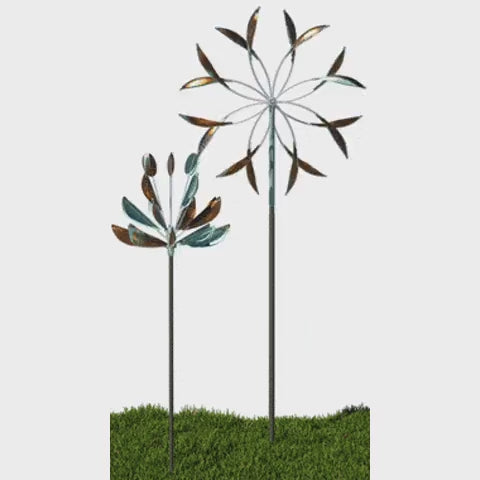 Grouping: Agave Large with Double Spinner X-Large in copper - Lyman Whitaker wind sculptures