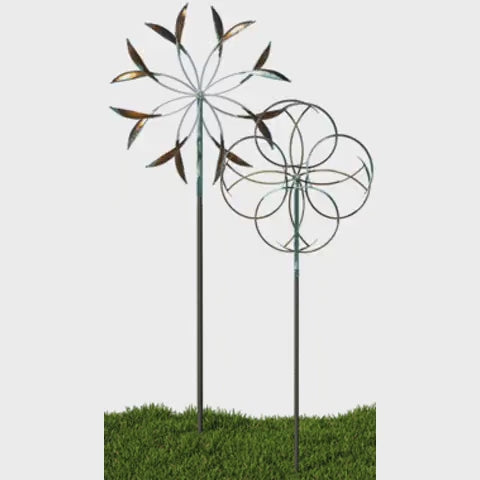 Grouping: Double Spinner X-Large with Counterpoint in copper - Lyman Whitaker wind sculptures