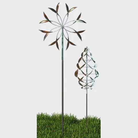 Grouping: Double Spinner Large with Double Dancer Small in copper - Lyman Whitaker wind sculptures