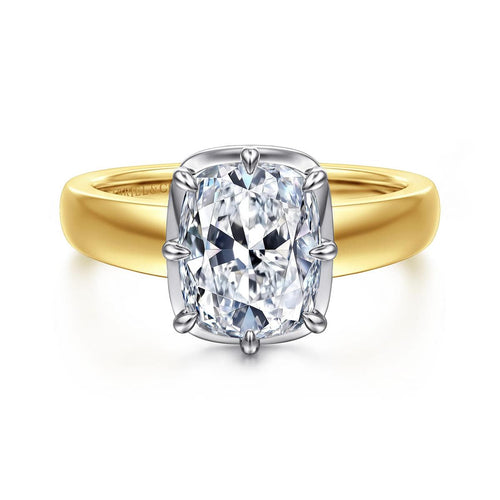 14K White-Yellow Gold Radiant Cut Three Stone Diamond Engagement Ring Mount - ER17033G10M44JJ-Gabriel & Co.-Renee Taylor Gallery