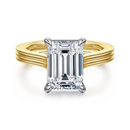 14K White-Yellow Gold Emerald Cut Halo Diamond Engagement Ring Mount - ER16981E12M44JJ-Gabriel & Co.-Renee Taylor Gallery