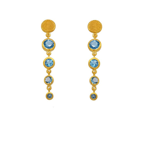 Serenity 4 Bezel Topaz Sky Blue Drop Plated 24K Gold Vermeil Earrings-Joyla-Renee Taylor Gallery