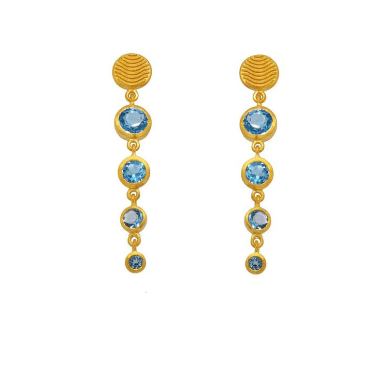 Serenity 4 Bezel Topaz Sky Blue Drop Plated 24K Gold Vermeil Earrings-Joyla-Renee Taylor Gallery