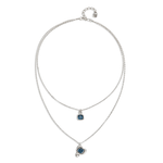 Sterling Silver Plated Pendant with Double Chain and Hearts with Blue Crystal - COL2002AZOMTL0U-UNO de 50-Renee Taylor Gallery