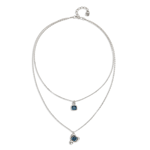 Sterling Silver Plated Pendant with Double Chain and Hearts with Blue Crystal - COL2002AZOMTL0U-UNO de 50-Renee Taylor Gallery