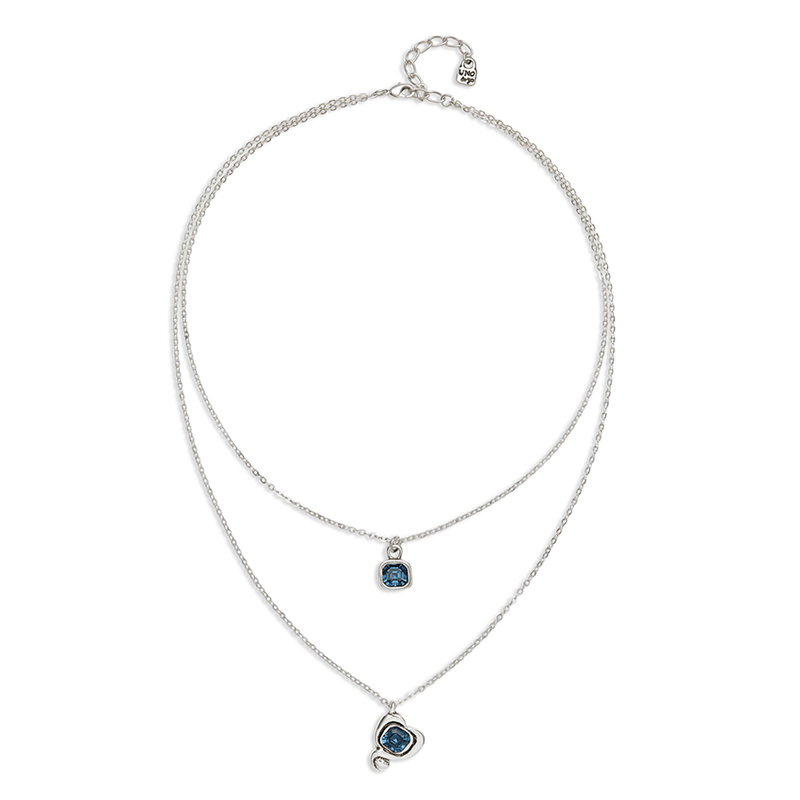 Sterling Silver Plated Pendant with Double Chain and Hearts with Blue Crystal - COL2002AZOMTL0U-UNO de 50-Renee Taylor Gallery