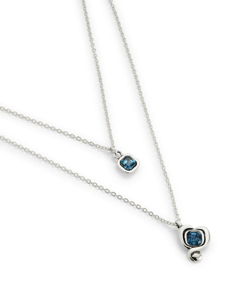 Sterling Silver Plated Pendant with Double Chain and Hearts with Blue Crystal - COL2002AZOMTL0U-UNO de 50-Renee Taylor Gallery