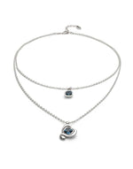 Sterling Silver Plated Pendant with Double Chain and Hearts with Blue Crystal - COL2002AZOMTL0U-UNO de 50-Renee Taylor Gallery