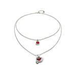 Sterling Silver Plated Pendant with Double Chain and Hearts with Red Crystal - COL2002ROJMTL0U-UNO de 50-Renee Taylor Gallery