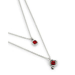 Sterling Silver Plated Pendant with Double Chain and Hearts with Red Crystal - COL2002ROJMTL0U-UNO de 50-Renee Taylor Gallery