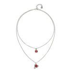 Sterling Silver Plated Pendant with Double Chain and Hearts with Red Crystal - COL2002ROJMTL0U-UNO de 50-Renee Taylor Gallery