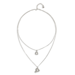 Sterling Silver Plated Pendant with Double Chain and Hearts with Clear Crystal - COL2002CRSMTL0U-UNO de 50-Renee Taylor Gallery