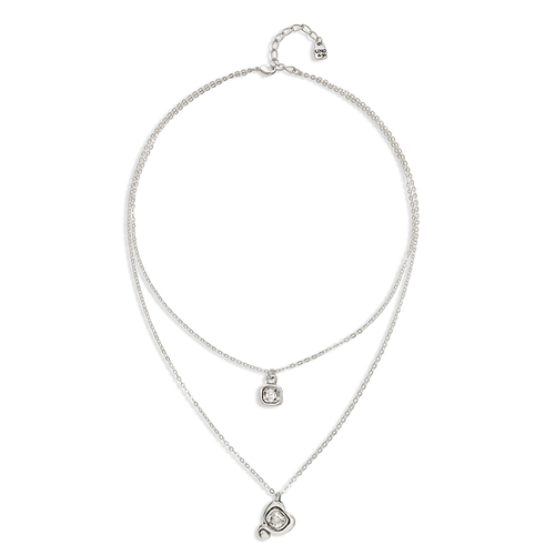 Sterling Silver Plated Pendant with Double Chain and Hearts with Clear Crystal - COL2002CRSMTL0U-UNO de 50-Renee Taylor Gallery