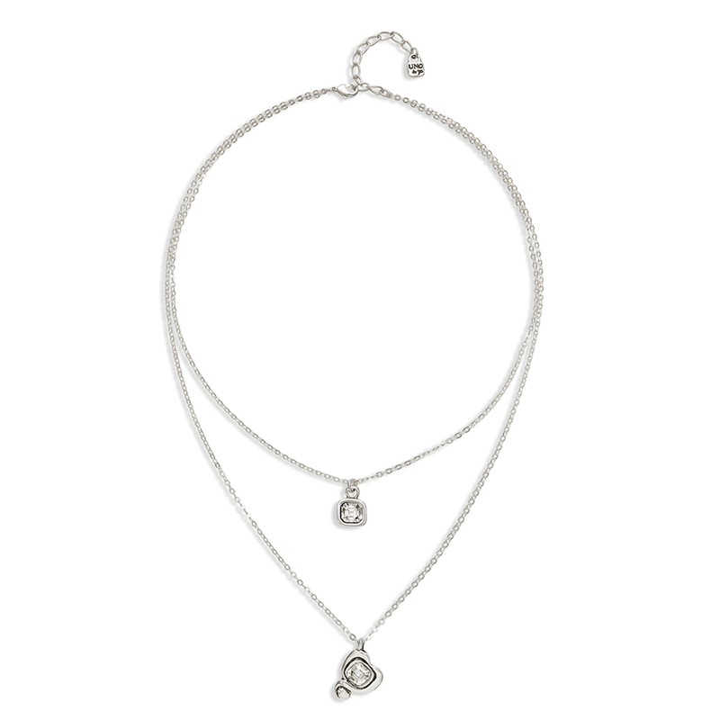 Sterling Silver Plated Pendant with Double Chain and Hearts with Clear Crystal - COL2002CRSMTL0U-UNO de 50-Renee Taylor Gallery